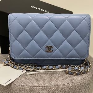 Chanel Classic Mini Wallet On Chain Bag Blue 21C